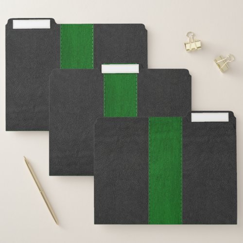 Simple Black  Green Stitched Faux Leather File Folder