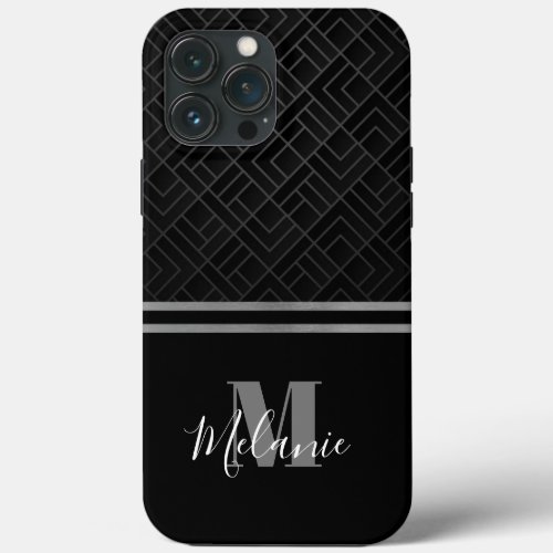 Simple Black grey elegant Custom Script Monogram  iPhone 13 Pro Max Case