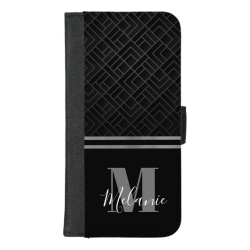 Simple Black grey elegant Custom Script Monogram  iPhone 87 Plus Wallet Case