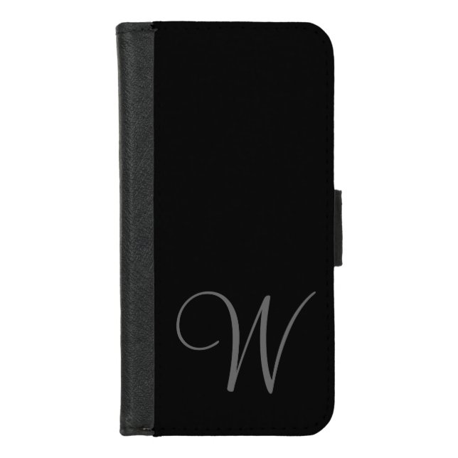 Simple Black Grey Monogram Custom Initial iPhone Wallet Case (Front)