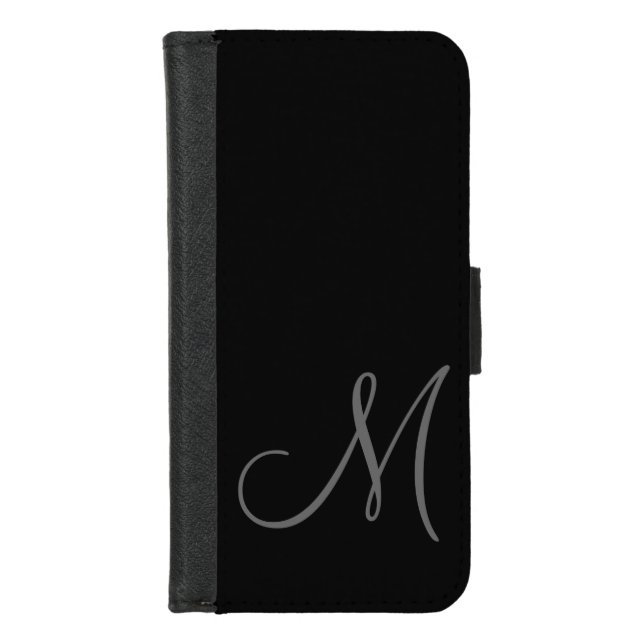 Simple Black Grey Monogram Custom Initial iPhone Wallet Case (Front)