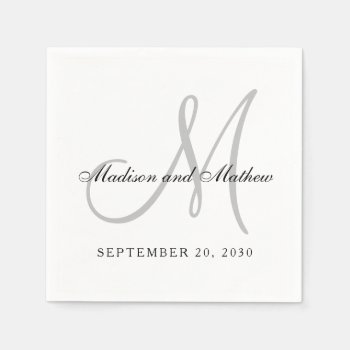 Simple Black Grey Monogram Elegant Wedding Napkins by monogramgallery at Zazzle