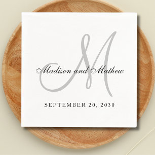 Simple Black Grey Monogram Elegant Wedding Napkins