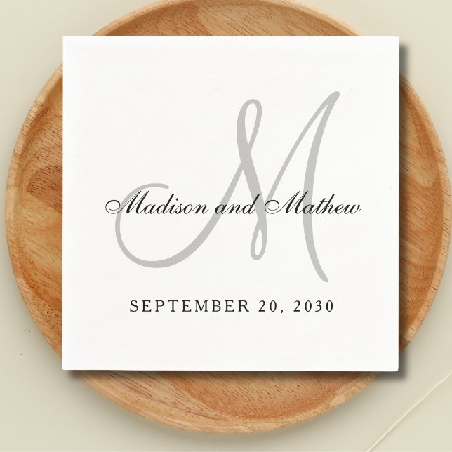 Simple Black Grey Monogram Elegant Wedding Napkins (Creator Uploaded)