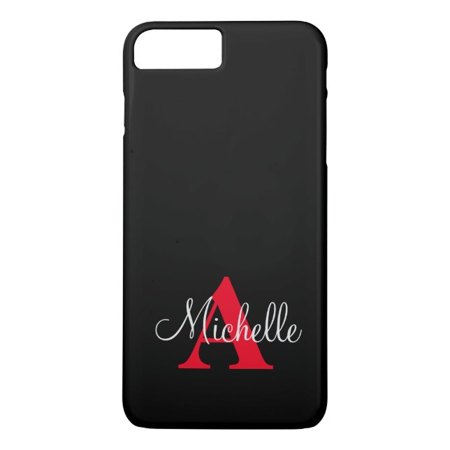 Simple Black Grey Red Your Monogram Personalized Case-Mate iPhone Case (Back)
