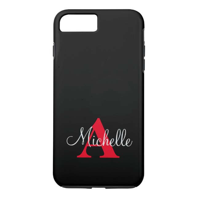 Simple Black Grey Red Your Monogram Personalized Case-Mate iPhone Case (Back)