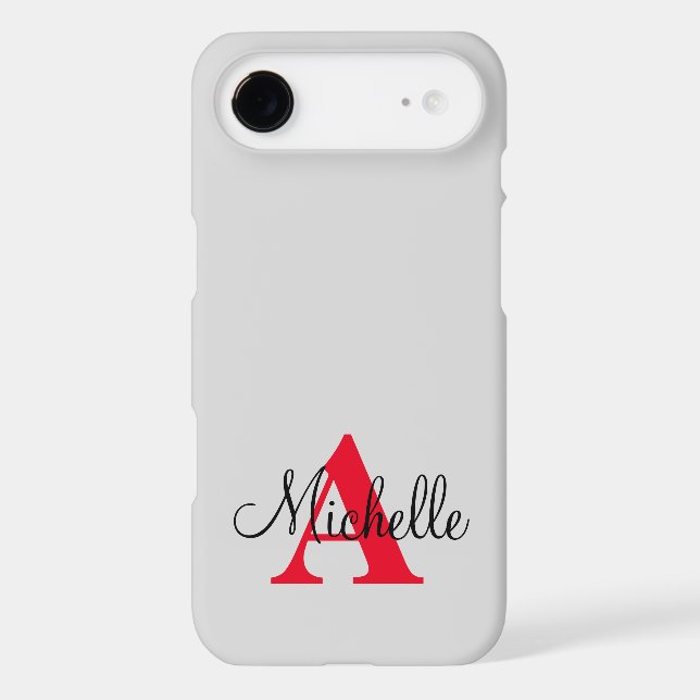 Simple Black Grey Red Your Monogram Personalized Case-Mate iPhone Case (Back)