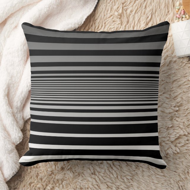 Simple Black Grey White Gradient Stripes Throw Pillow (Blanket)