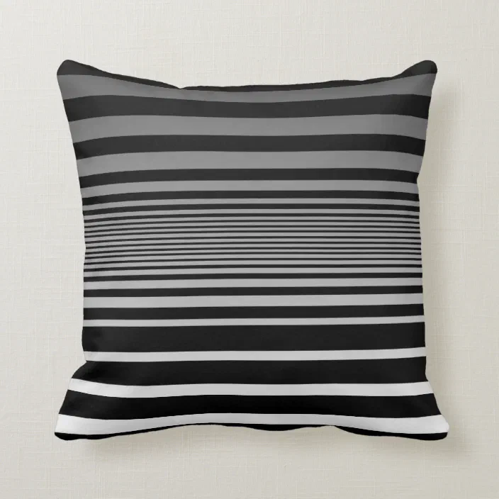 Pillow Decorative Throw Striped Black Gray White 