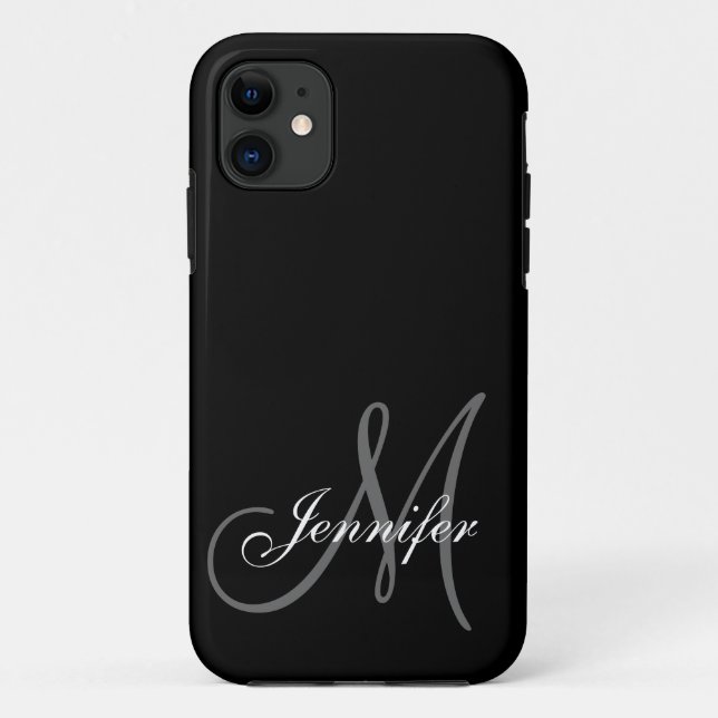 SIMPLE, BLACK, GREY YOUR MONOGRAM YOUR NAME Case-Mate iPhone CASE (Back)