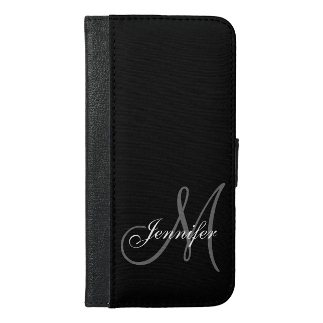 SIMPLE, BLACK, GREY YOUR MONOGRAM YOUR NAME iPhone WALLET CASE (Front)