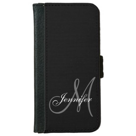 Simple, Black, Grey Your Monogram Your Name Wallet Phone Case For Ipho