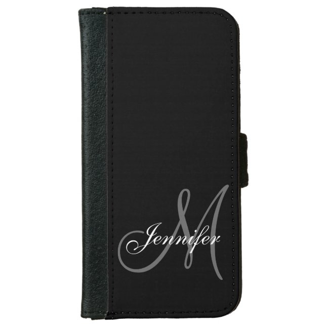 SIMPLE, BLACK, GREY YOUR MONOGRAM YOUR NAME iPhone WALLET CASE (Front)