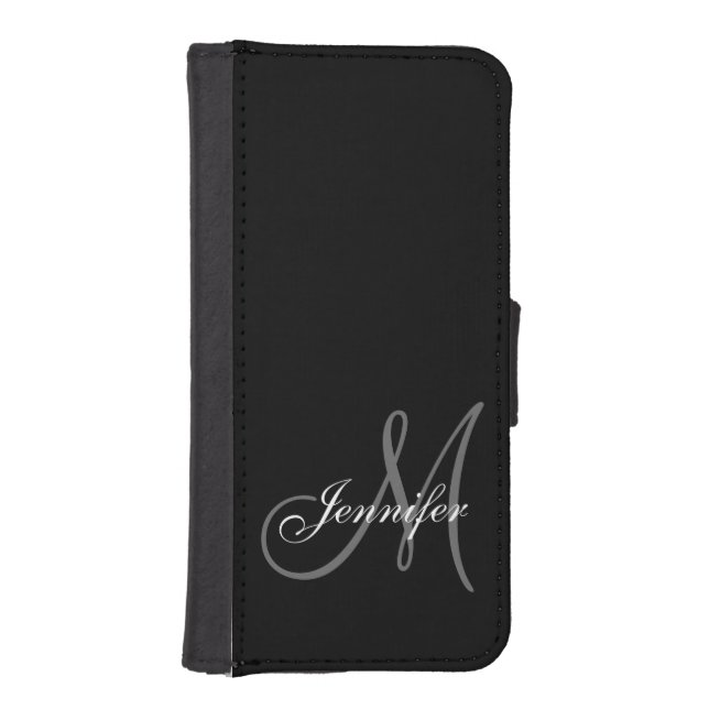 SIMPLE, BLACK, GREY YOUR MONOGRAM YOUR NAME iPhone WALLET CASE (Front)