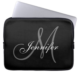 SIMPLE, BLACK, GREY YOUR MONOGRAM YOUR NAME LAPTOP SLEEVE