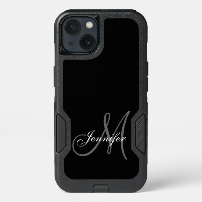 SIMPLE BLACK, GREY, YOUR MONOGRAM, YOUR NAME OTTERBOX iPhone CASE (Back)