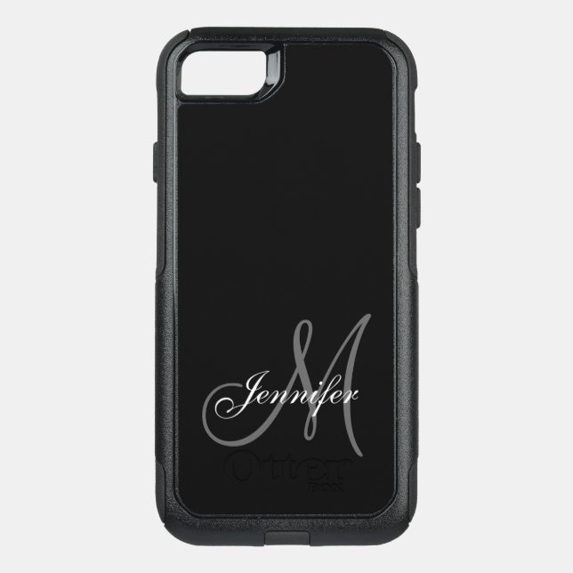 SIMPLE BLACK, GREY, YOUR MONOGRAM, YOUR NAME OTTERBOX iPhone CASE (Back)