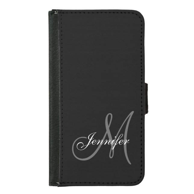SIMPLE, BLACK, GREY YOUR MONOGRAM YOUR NAME SAMSUNG GALAXY WALLET CASE (Front)
