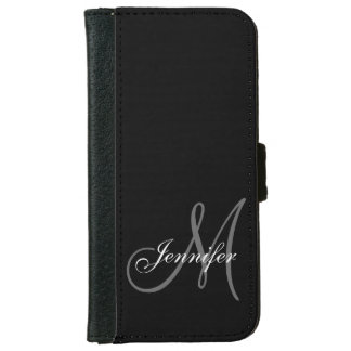 SIMPLE, BLACK, GREY YOUR MONOGRAM YOUR NAME WALLET PHONE CASE FOR iPhone 6/6S