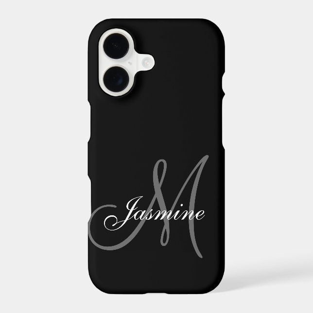 Simple Black Grey Your Name Your Monogram Iphone Case (Back)