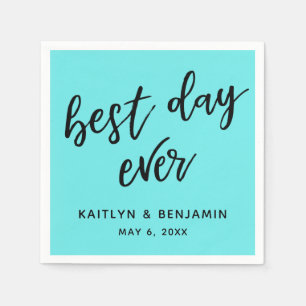 Simple Black Handwriting Best Day Ever Aqua Napkins