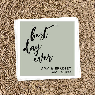 Simple Black Handwriting Best Day Ever Sage Green Napkins