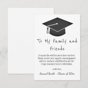 Simple Black Handwriting Cap Tassel Graduation   Thank You Card