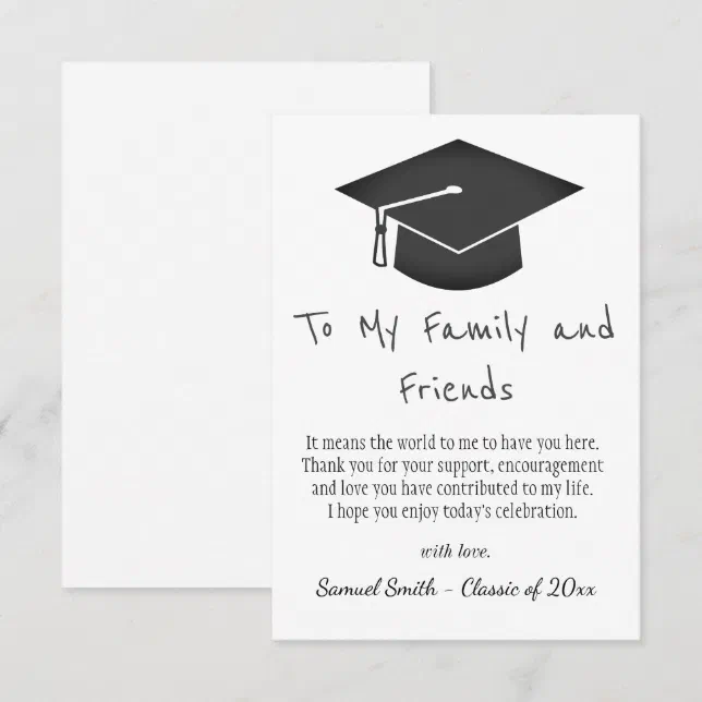 Simple Black Handwriting Cap Tassel Graduation Thank You Card | Zazzle