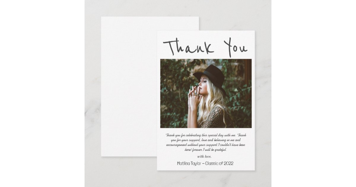 Simple Black Handwriting Photo Graduation Thank You Card | Zazzle