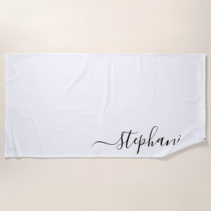 Simple Black Handwritten Calligraphy Signature Beach Towel