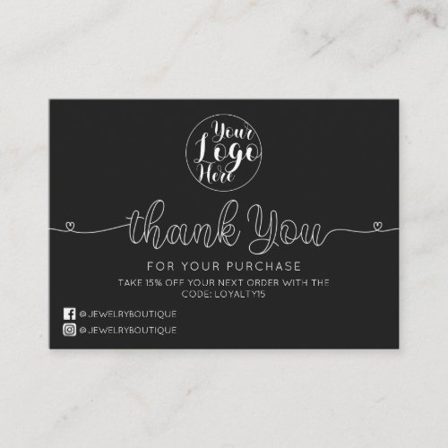Simple Black Handwritten Hearts Customer Thank You Business Card