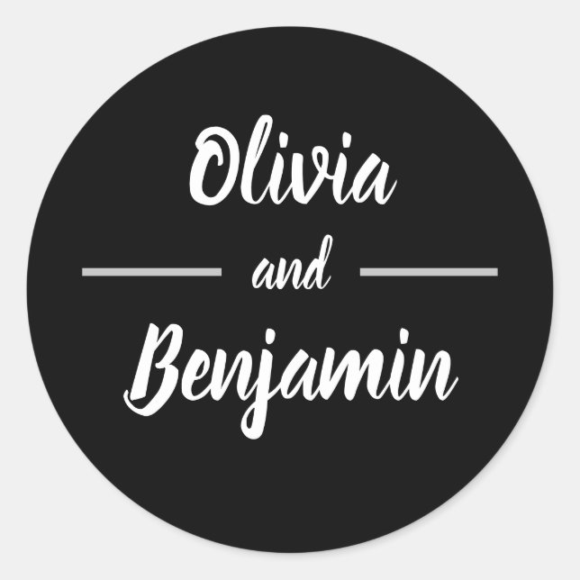 Simple Black Handwritten Script Wedding Classic Round Sticker (Front)