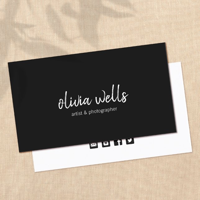 Simple Black Handwritten Social Media Icons Business Card (Creator Uploaded)