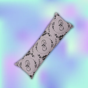 Simple Black Hearts, Floral, Infinity on Mauve Body Pillow