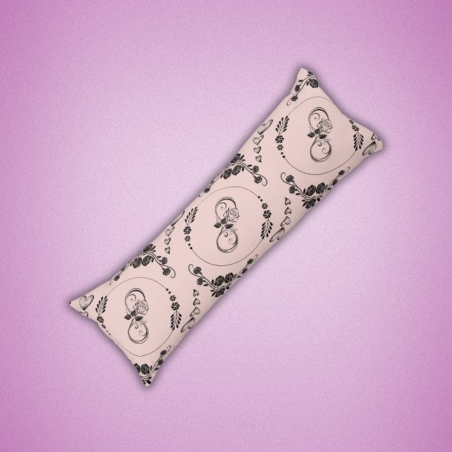 Simple Black Hearts, Floral, Infinity on Pink | Body Pillow (Creator Uploaded)