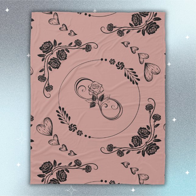 Simple Black Hearts, Floral, Infinity on Plum | Fleece Blanket (Creator Uploaded)