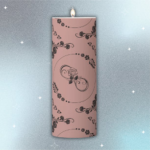 Simple Black Hearts, Floral, Infinity on Plum Pillar Candle