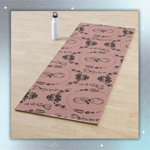 Simple Black Hearts, Floral, Infinity on Plum Yoga Mat