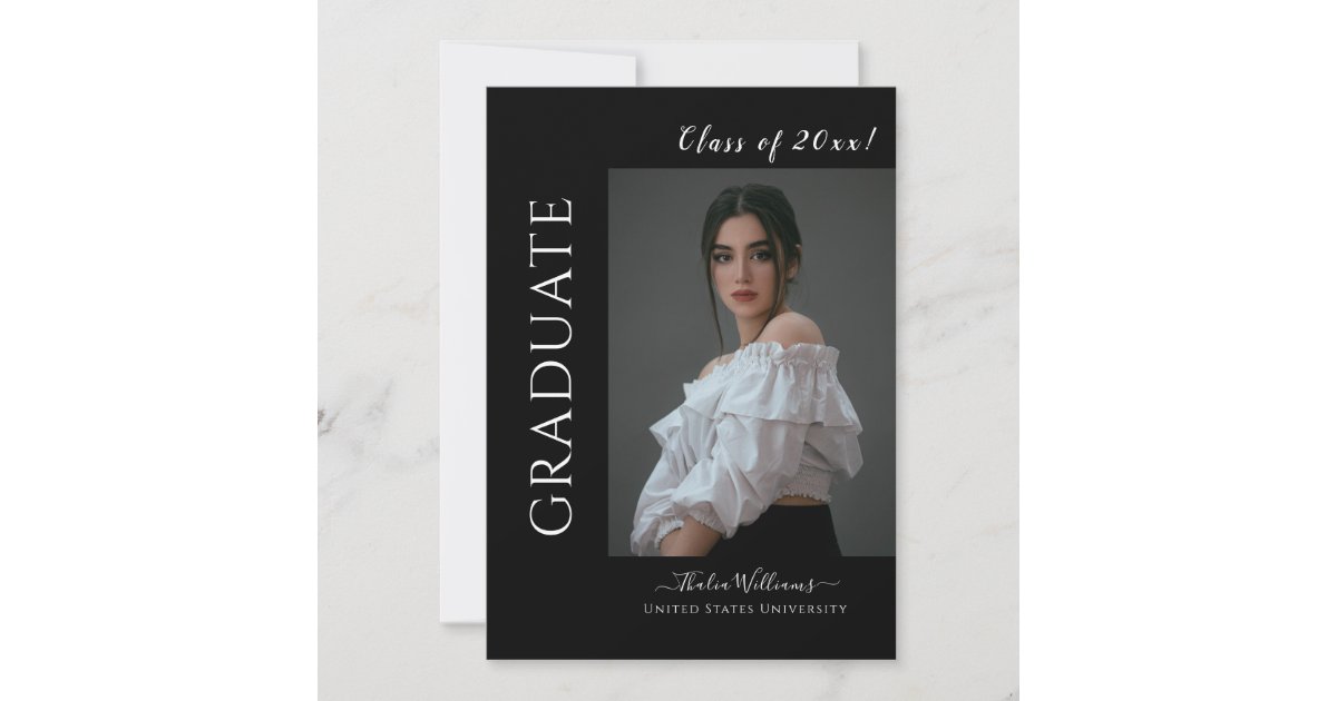 Simple Black High School College Photo Graduation Invitation | Zazzle