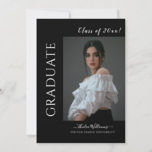 Simple Black High School College Photo Graduation Invitation