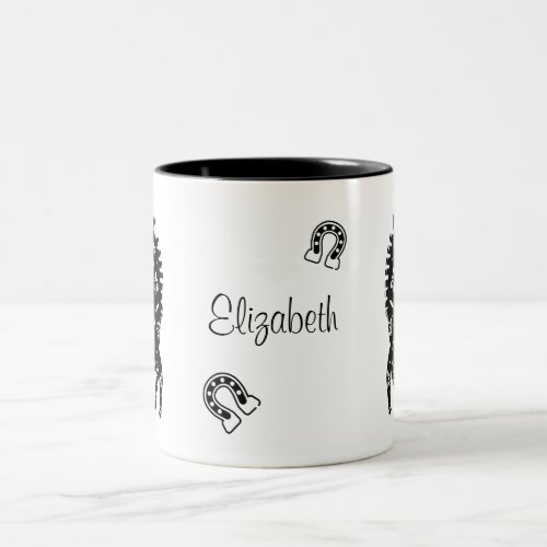 Simple black horse with personalized name Two_Tone coffee mug