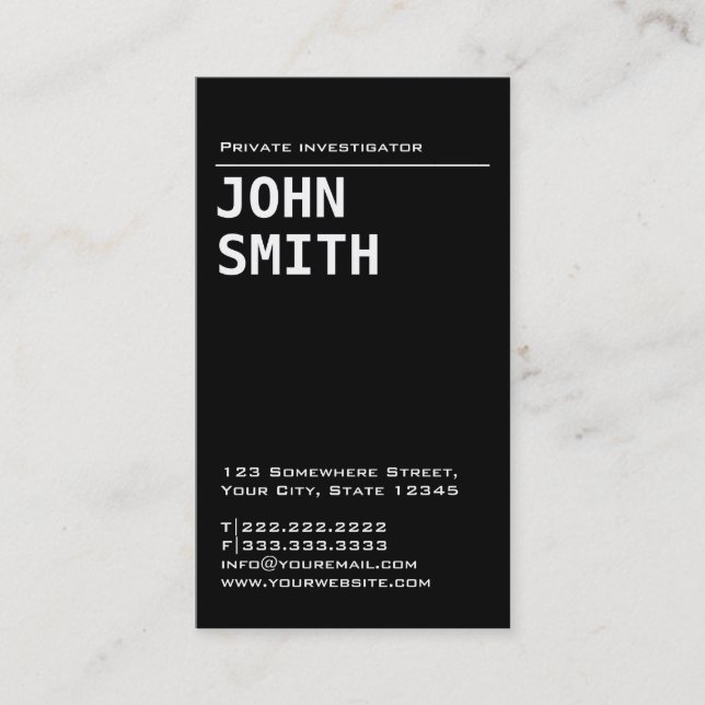 Simple Black Investigator Business Card (Front)