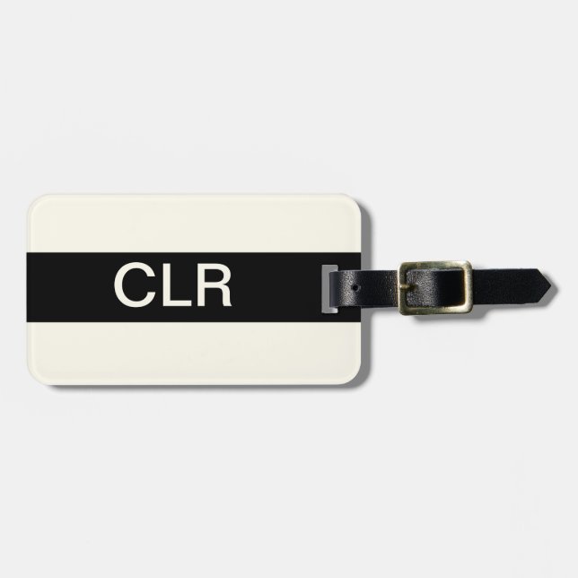 Simple Black Ivory Monogram Initials Luggage Tag (Front Horizontal)
