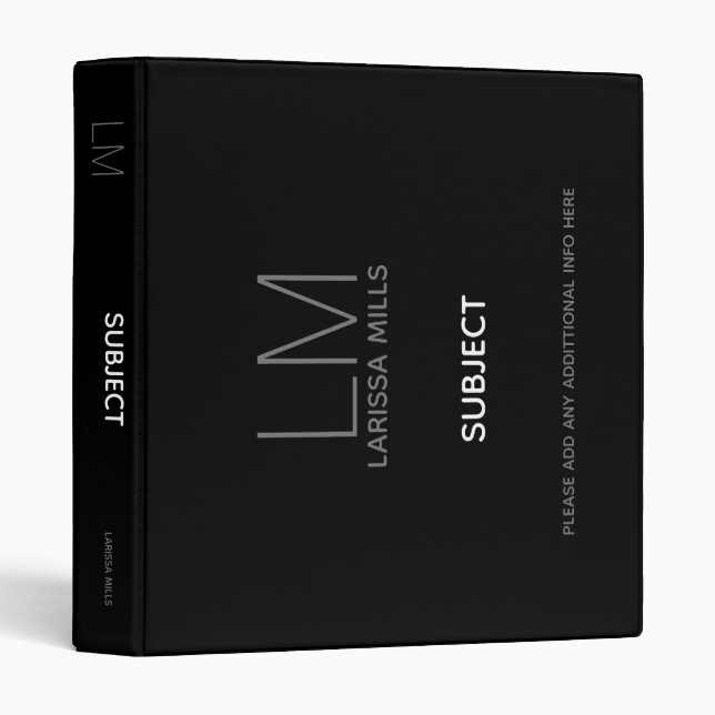 simple BLACK landscape orientation 3 Ring Binder (Front/Spine)