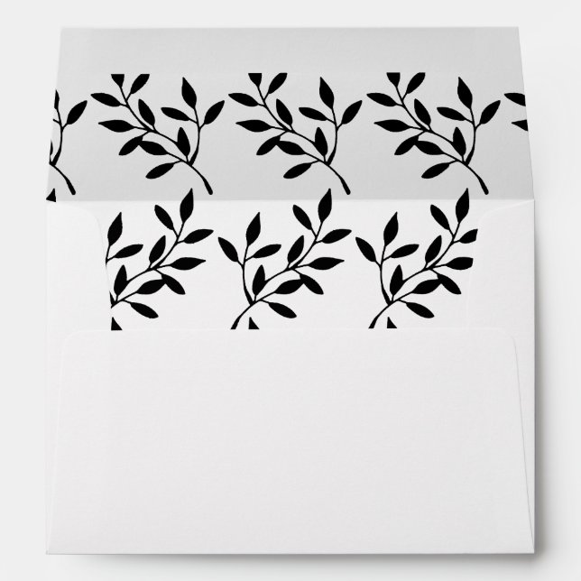 Simple Black Leaf Lined Wedding Invitation Envelope (Back (Bottom))