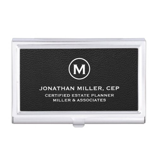 Simple Black Leather Initial Logo Business Card Case