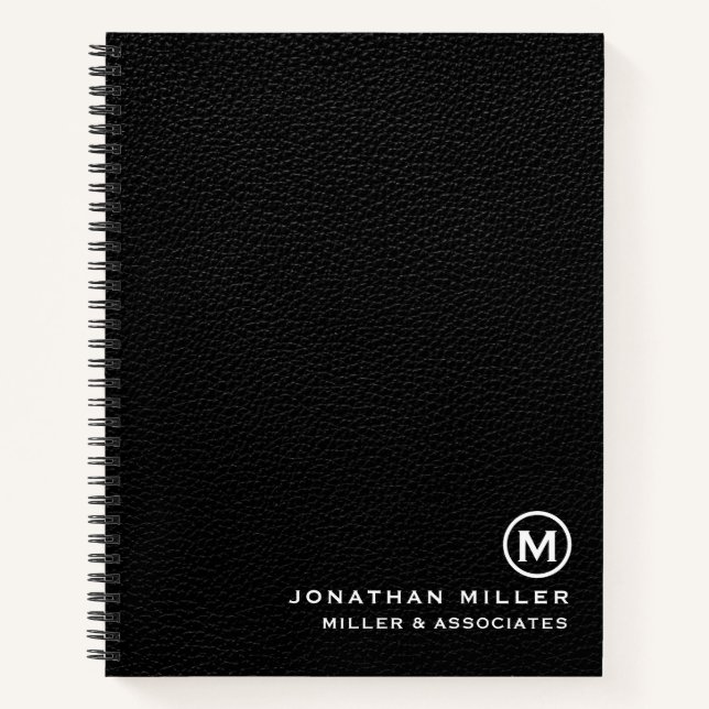 Simple Black Leather Initial Logo Notebook (Front)