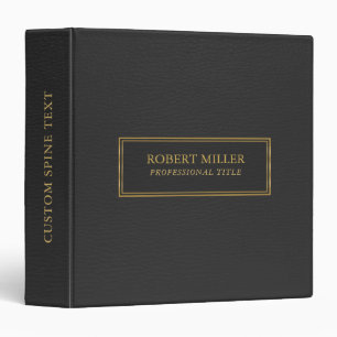 Simple Black Leather Print Gold Frame 3 Ring Binder