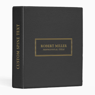 Simple Black Leather Print Gold Frame Mini Binder