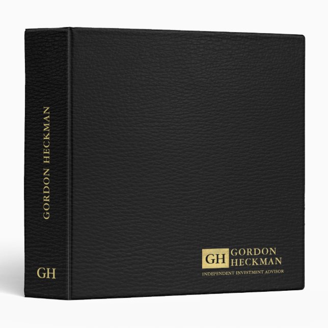 Simple Black Leather Texture Custom Monogram 3 Ring Binder (Front/Spine)